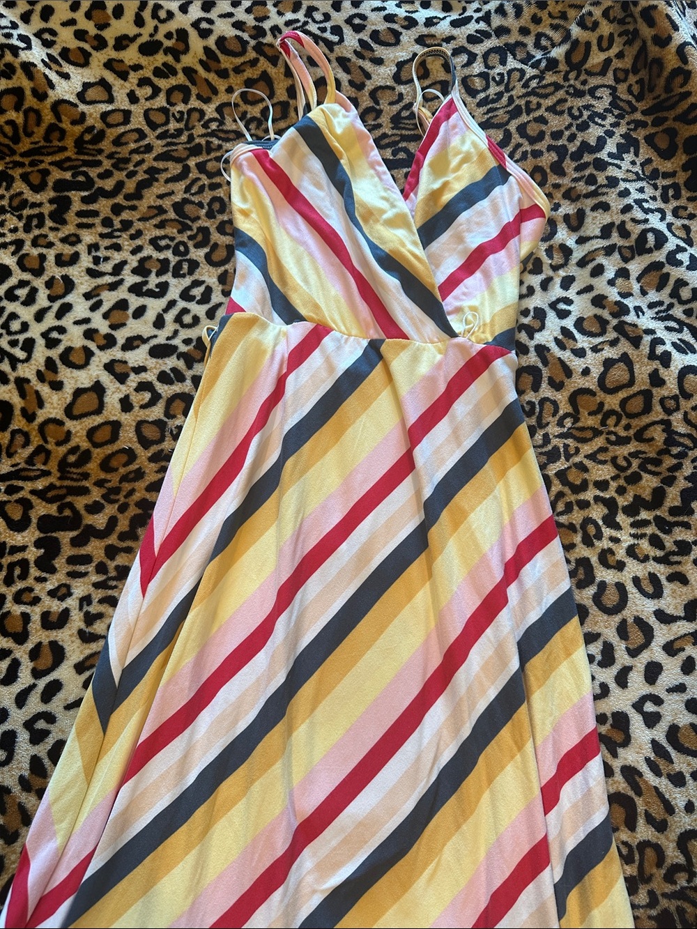 Striped Spaghetti Strap Maxi Dress in Yellow, Pink & Red